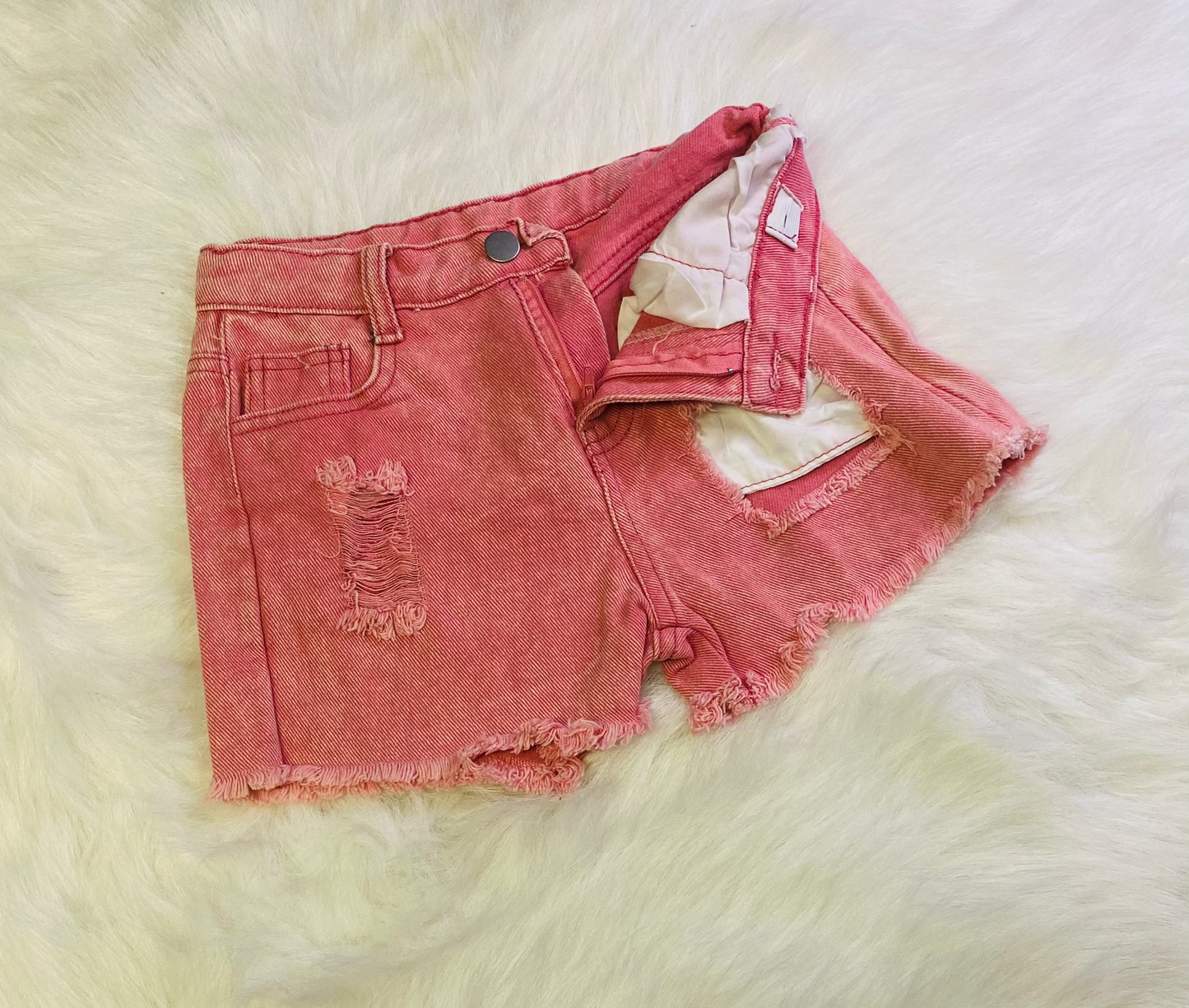 175- Light Pink Distressed Shorts