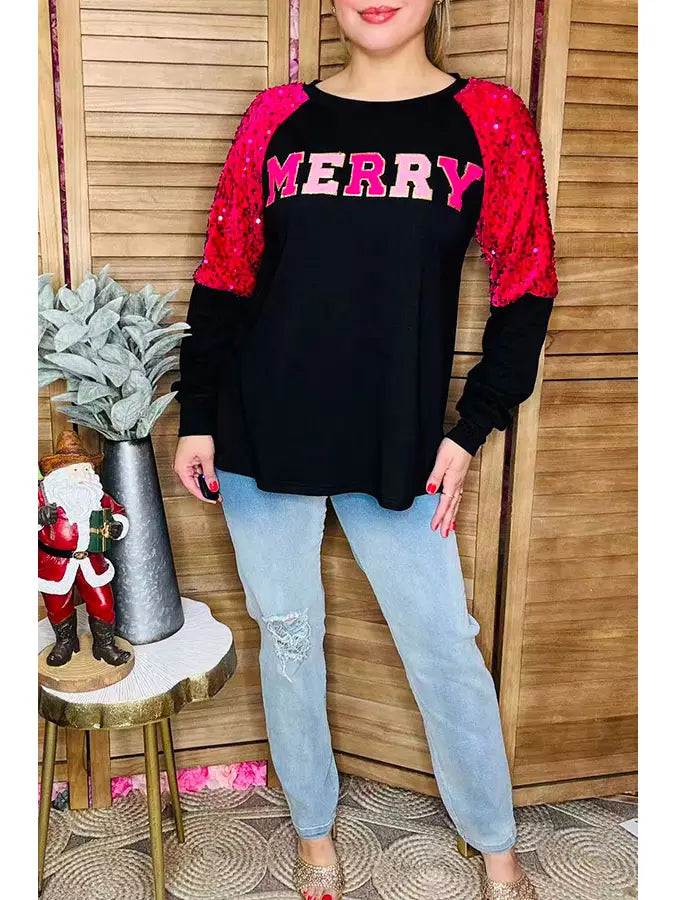 776 Ladies Merry Embroidered Sequin Top