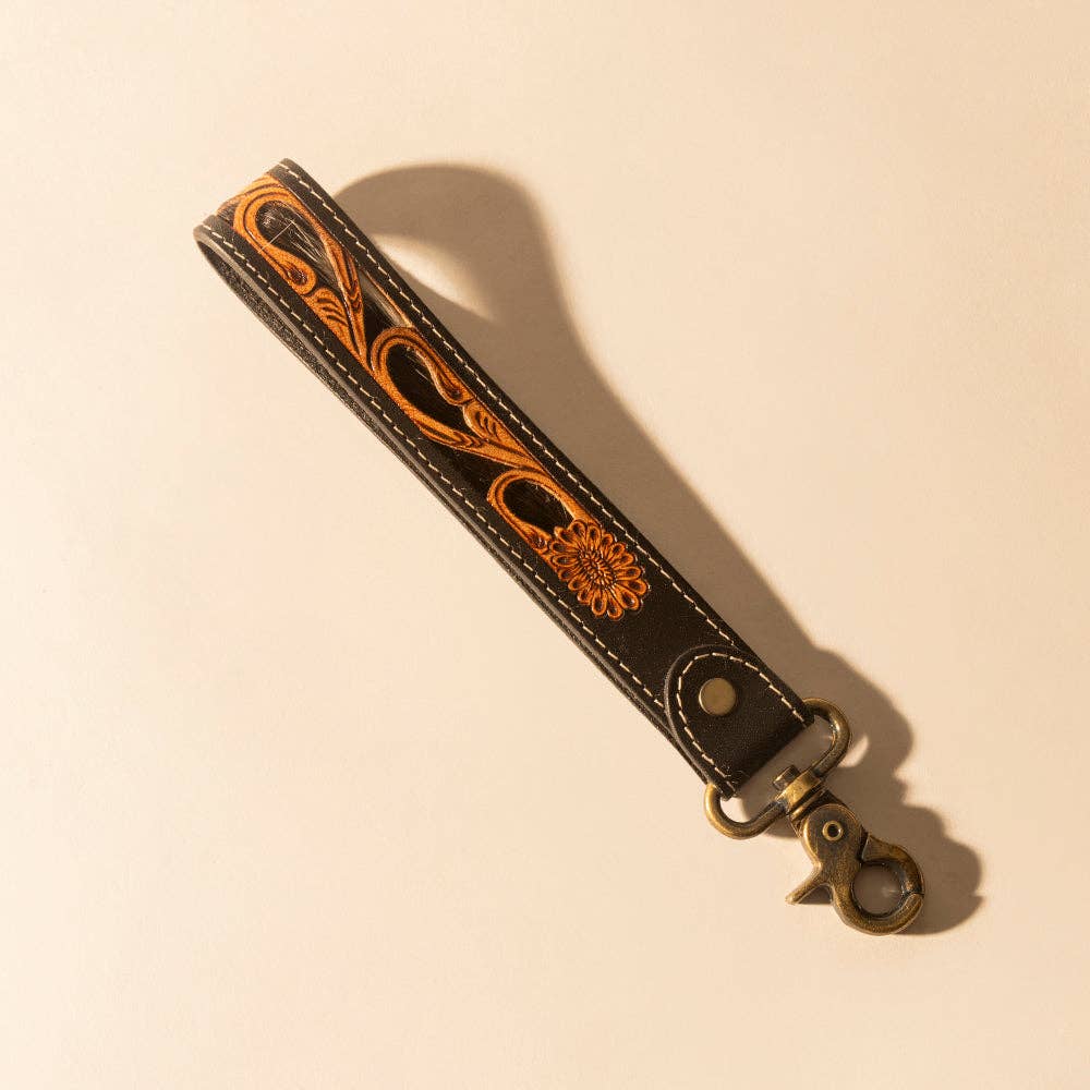 Wildvine Pony Western Handtooled Key Fob in black with hairon detail