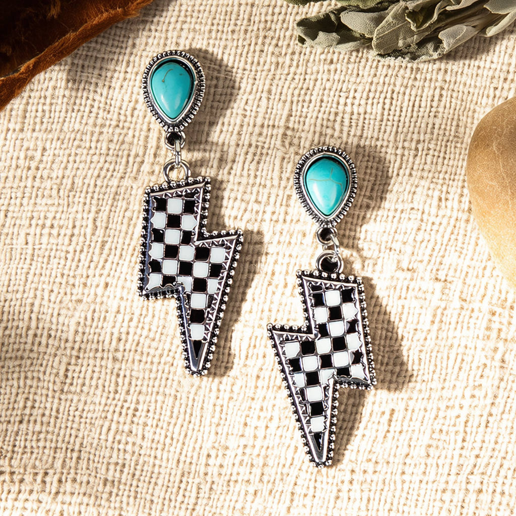 Checkered Lightning Bolt Earrings