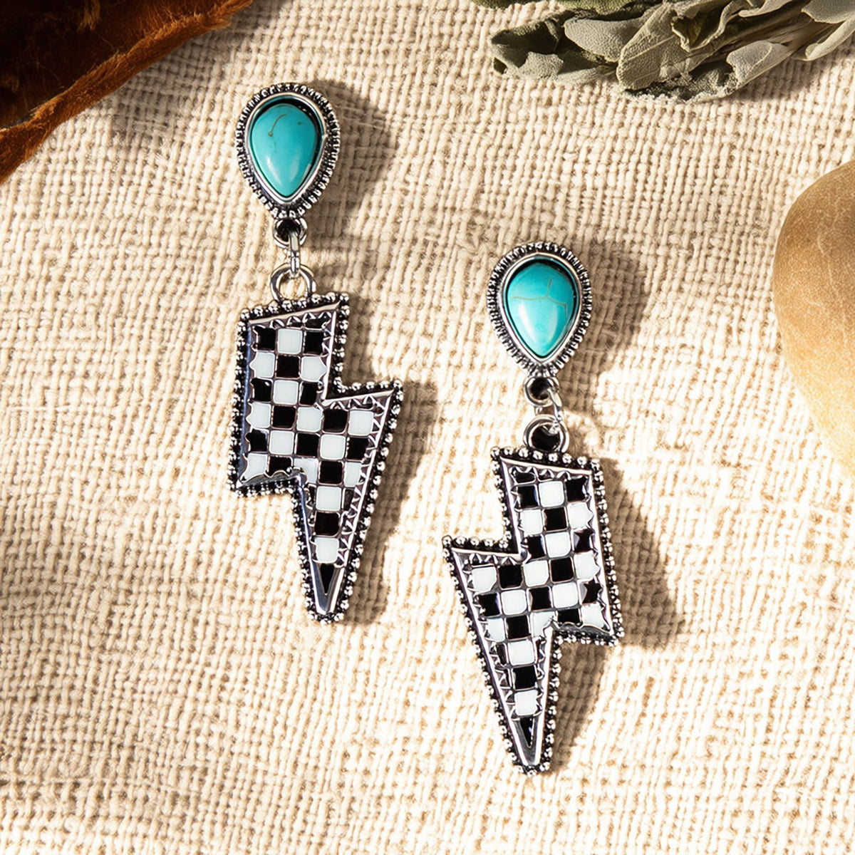 Checkered Lightning Bolt Earrings