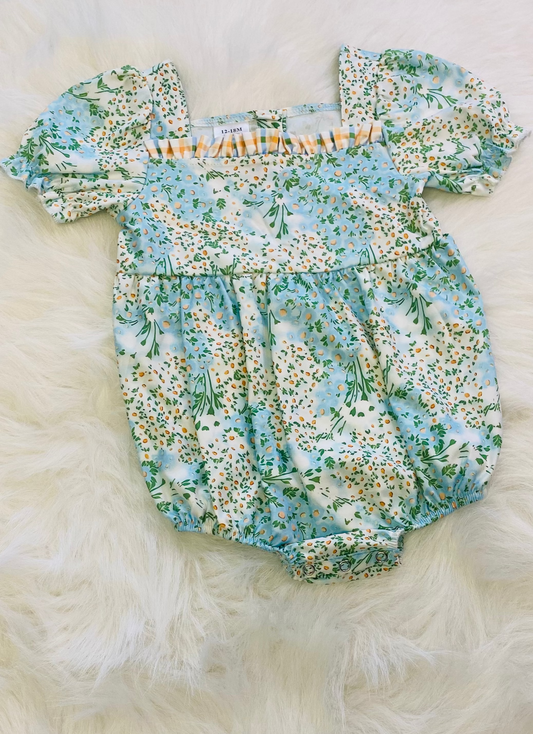 164-Blue Daisy Ruffled Onesie