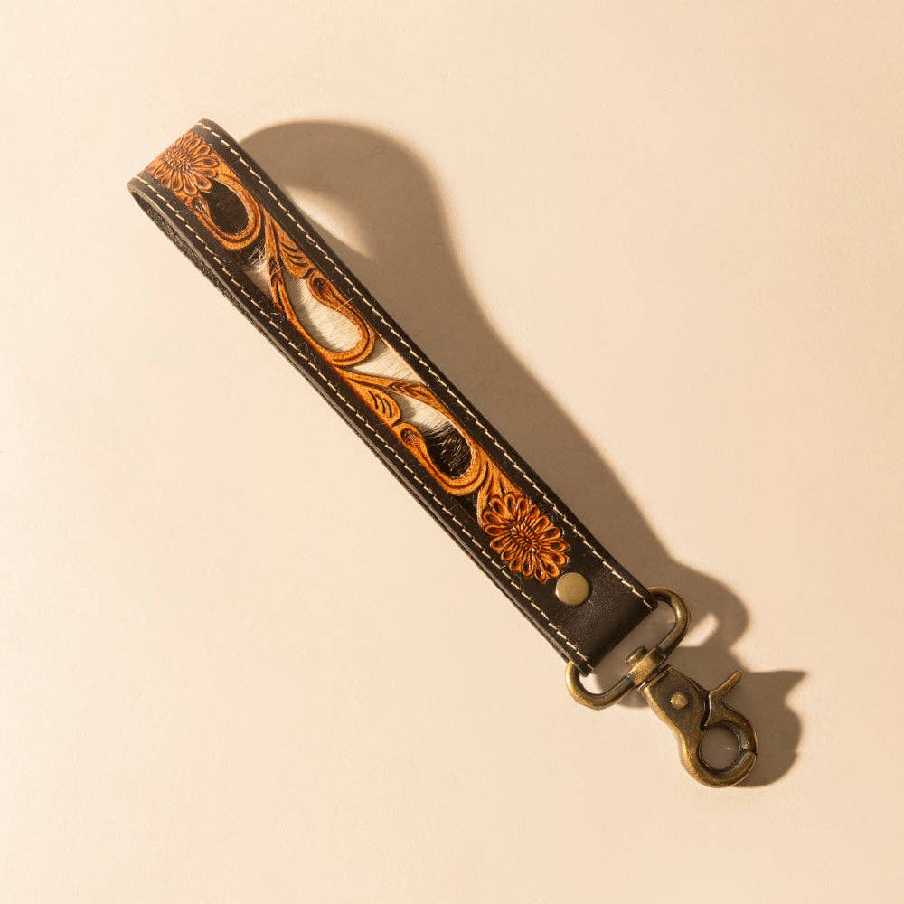 Wildvine Pony Western Handtooled Key Fob in black with hairon detail