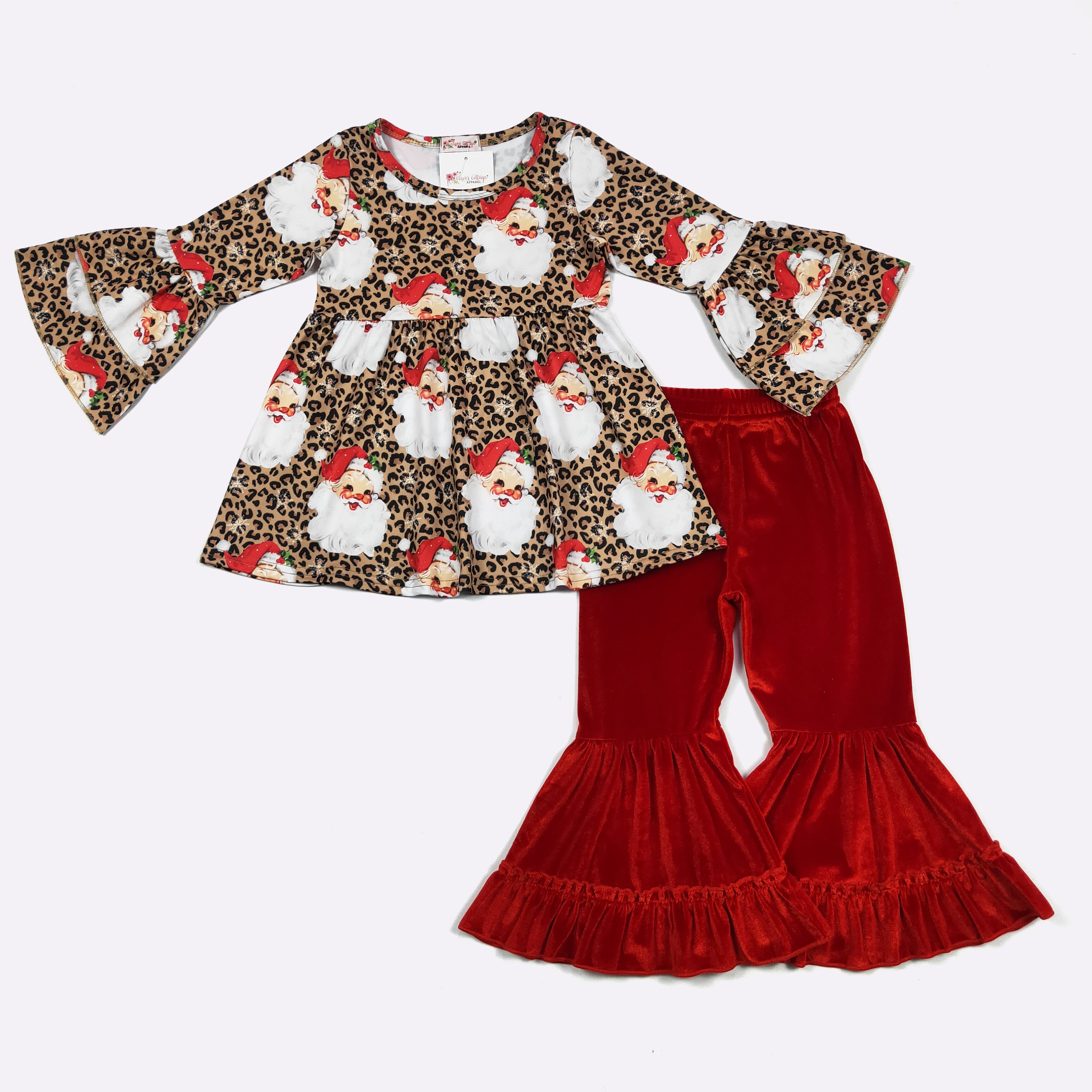 Item 424 Red and Cheetah Velvet Santa