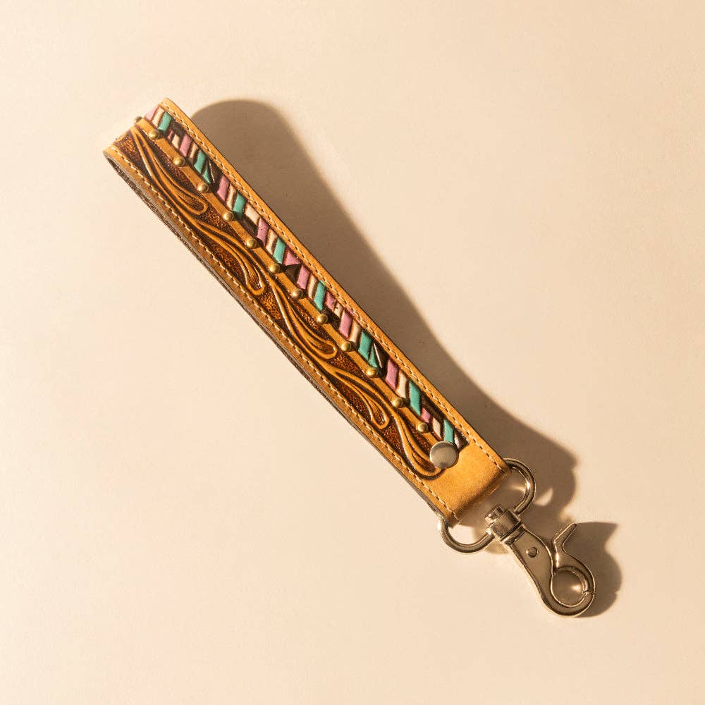 Wildhue Western Key Fob in light brown with hand painted detail