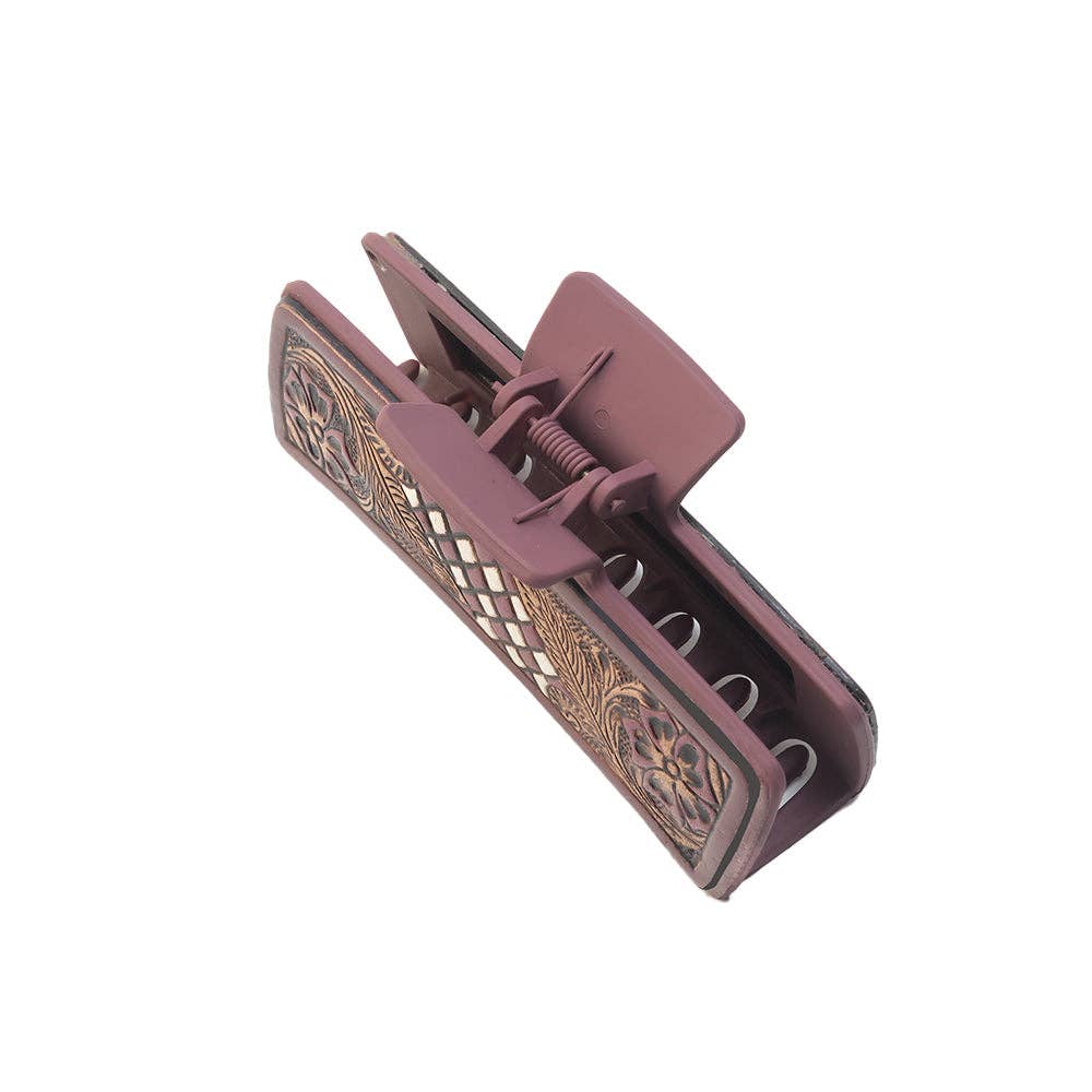 Cindertrail Handtooled Hair Clip in Ebony Cream