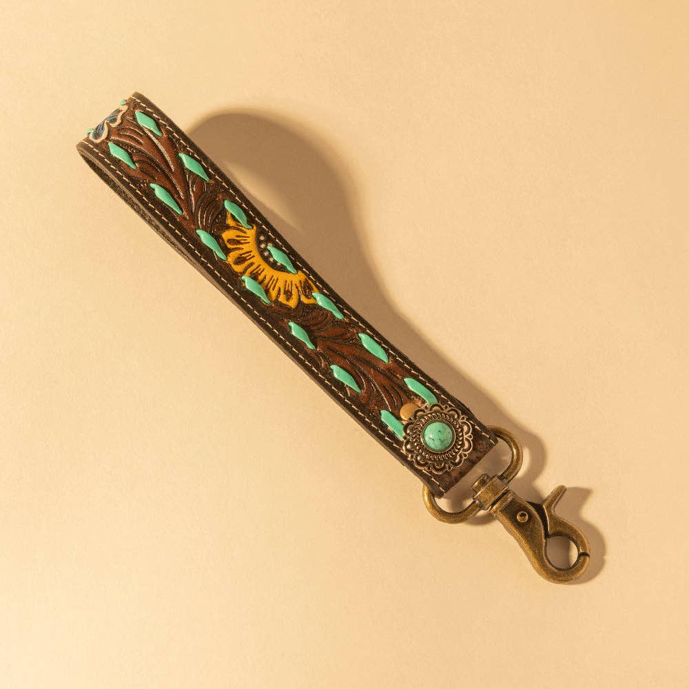 Sunflower Sunrise Hand-Tooled Key Fob