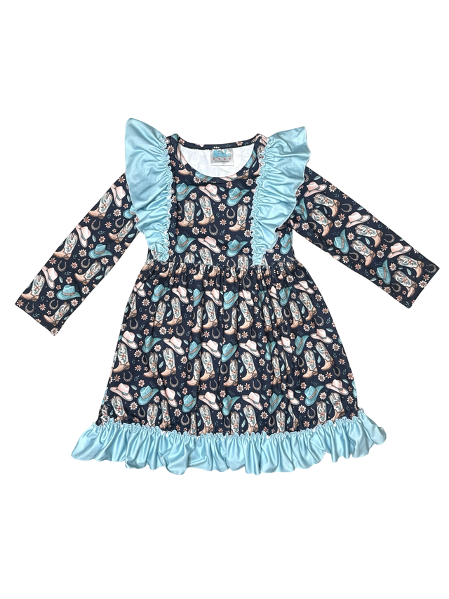 Cowgirl Boot LS Ruffle Dress, 6-7