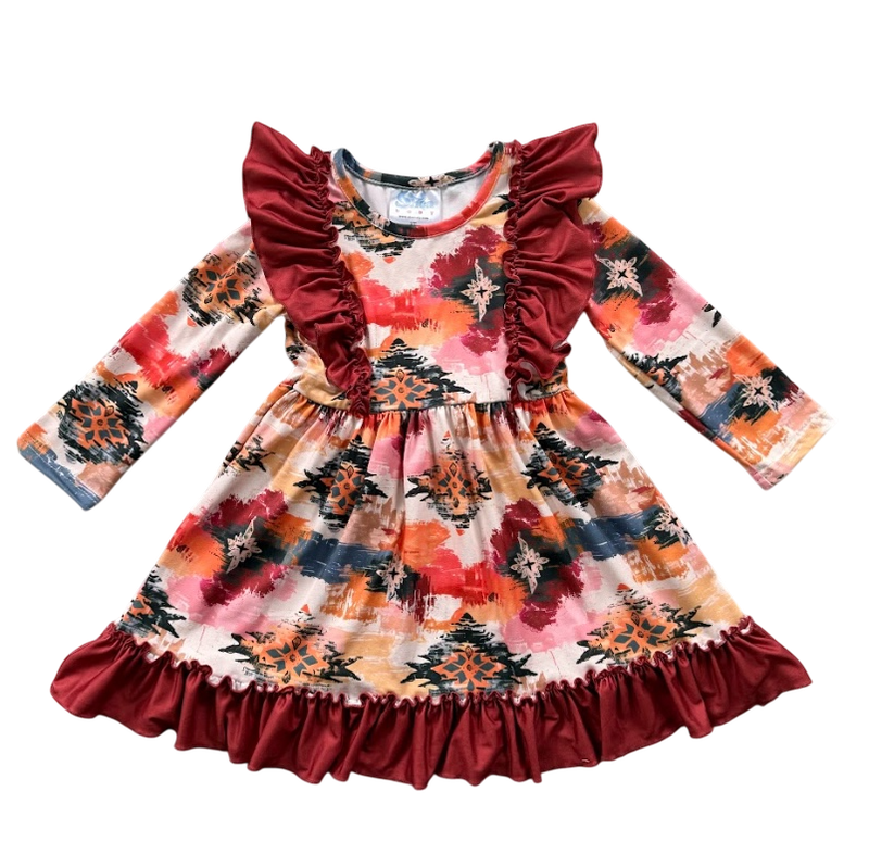 Aztec Ruffle Dress, 6-7
