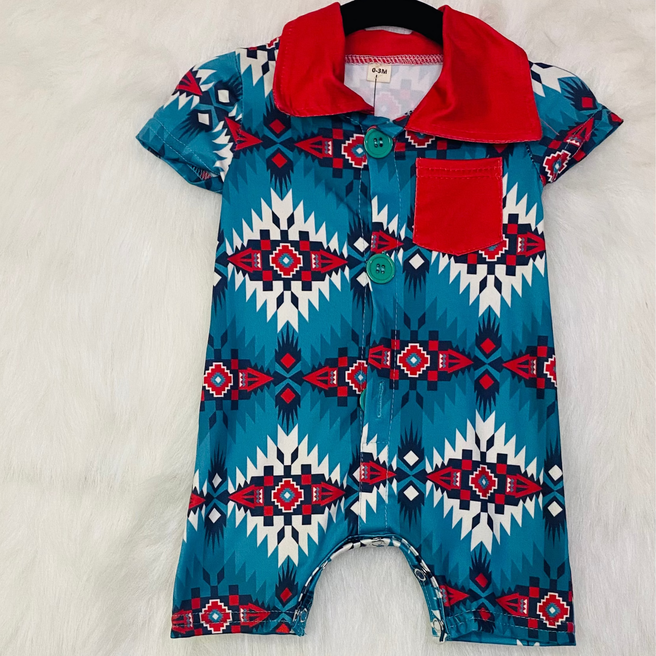 203- Blue/Red Aztec Onesie