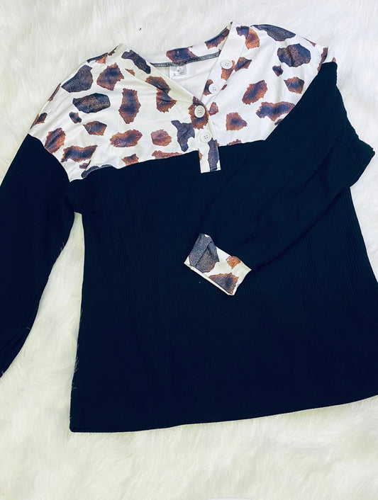 336-Cow print black shirt