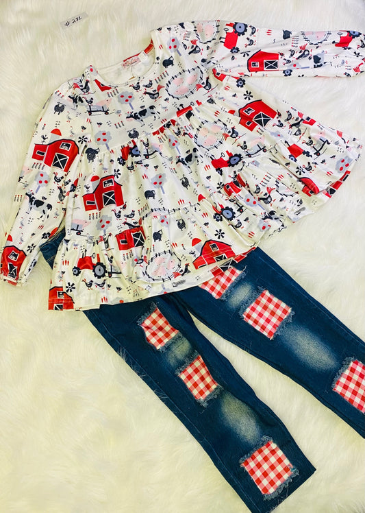 282-Red and White Farm Set with Straight Legs