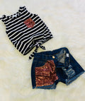 369-Black Striped short set