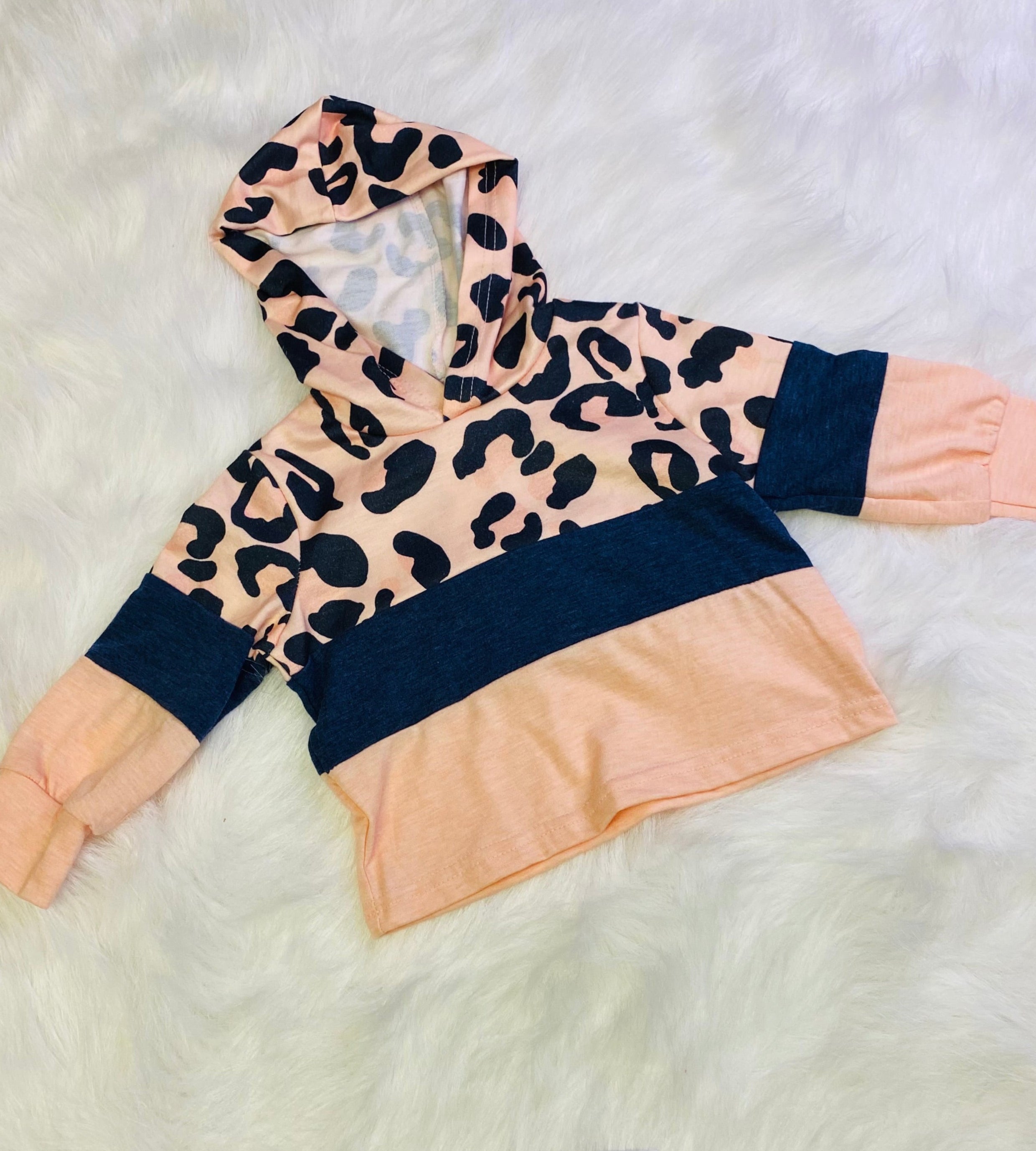 133-Peach and Navy Long Sleeve Hoodie