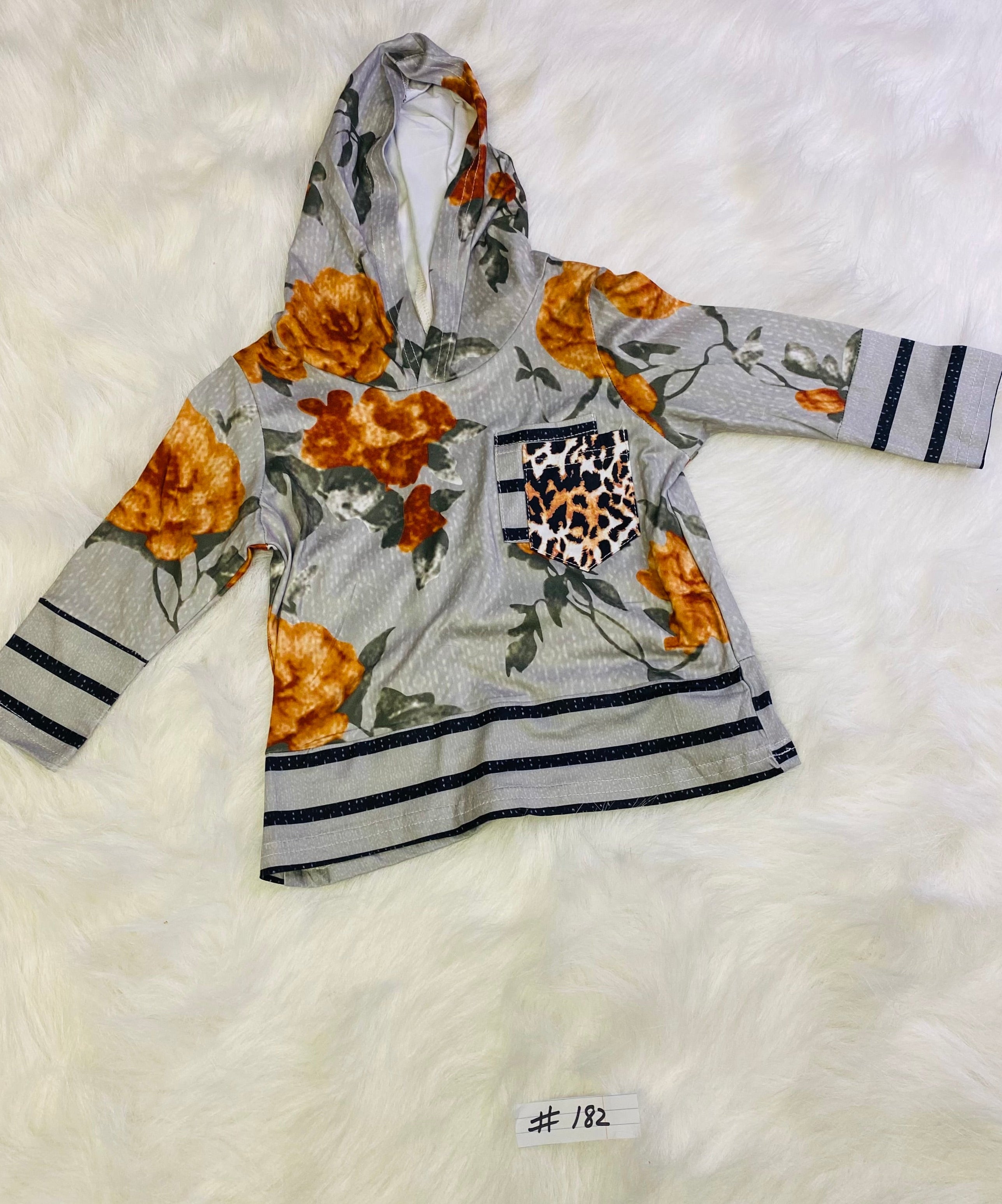 182 -Grey Long Sleeve Hoodie with Flowers