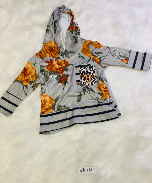 182 -Grey Long Sleeve Hoodie with Flowers