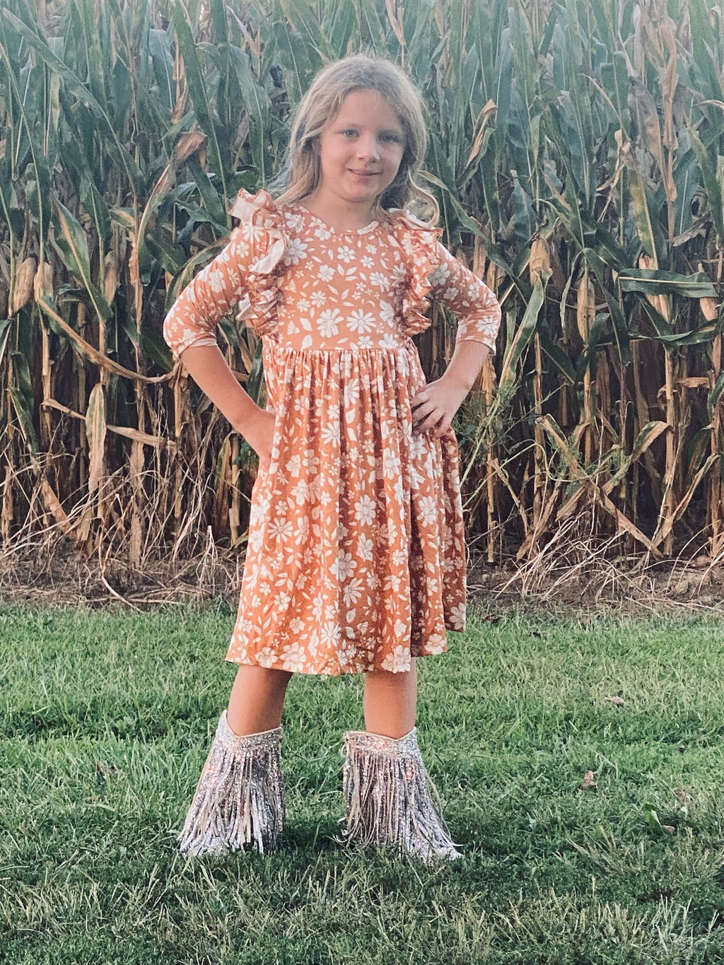 886 Golden Bloom Twirl Dress