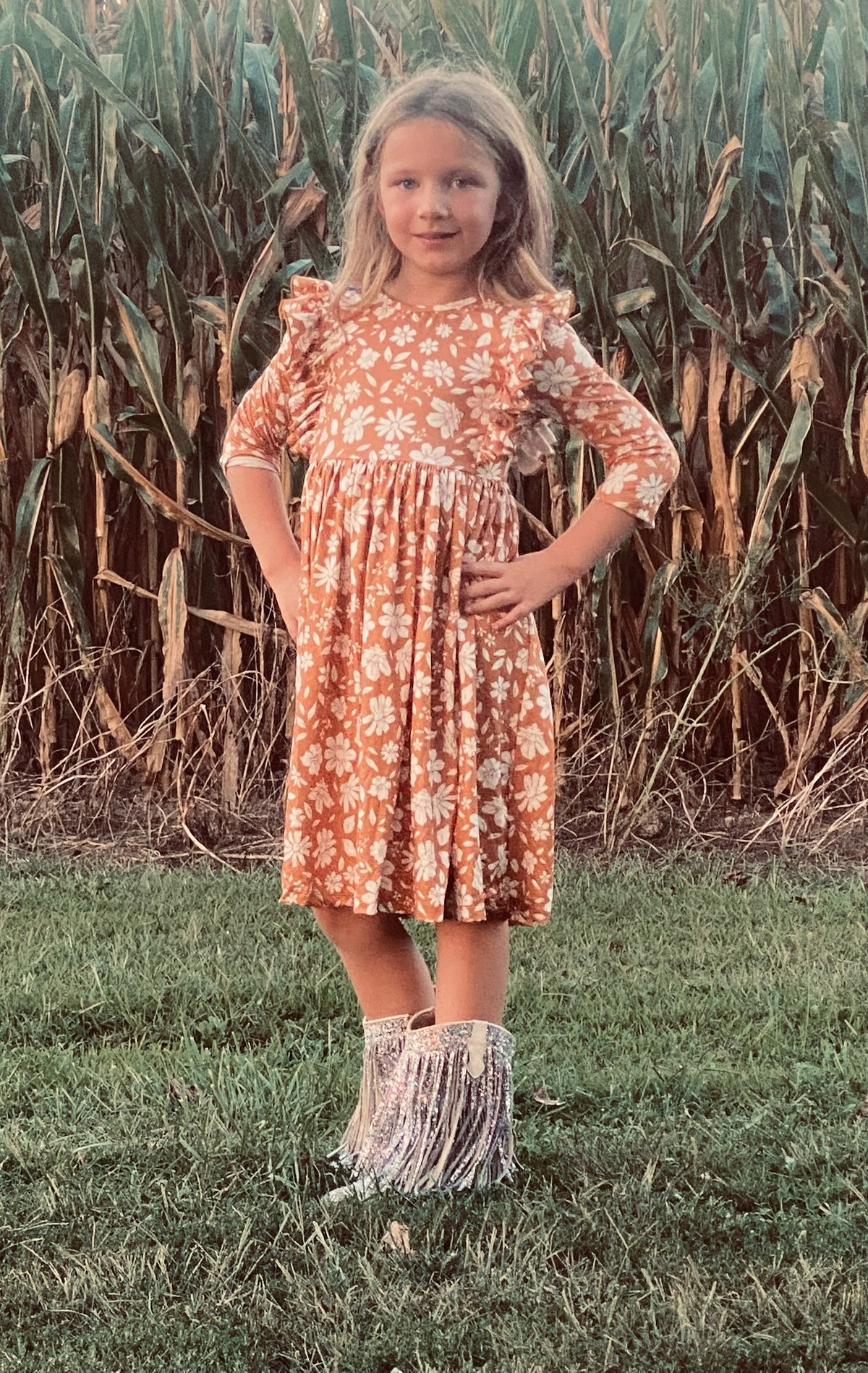 886 Golden Bloom Twirl Dress