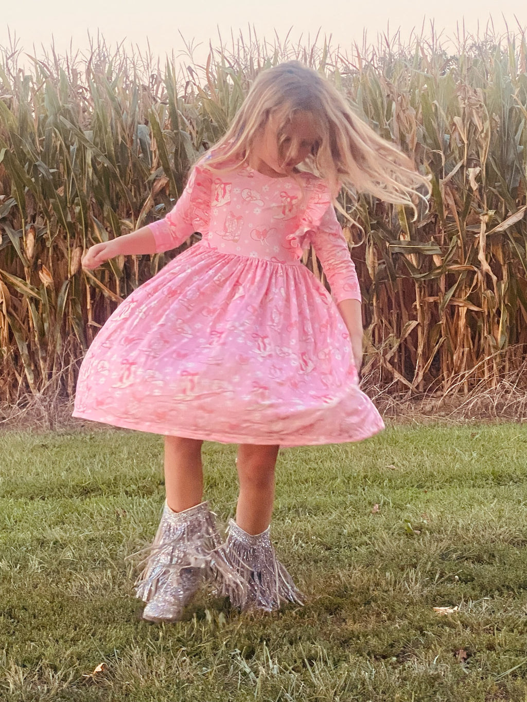 555-Pink Boots and Hats Twirl Dress