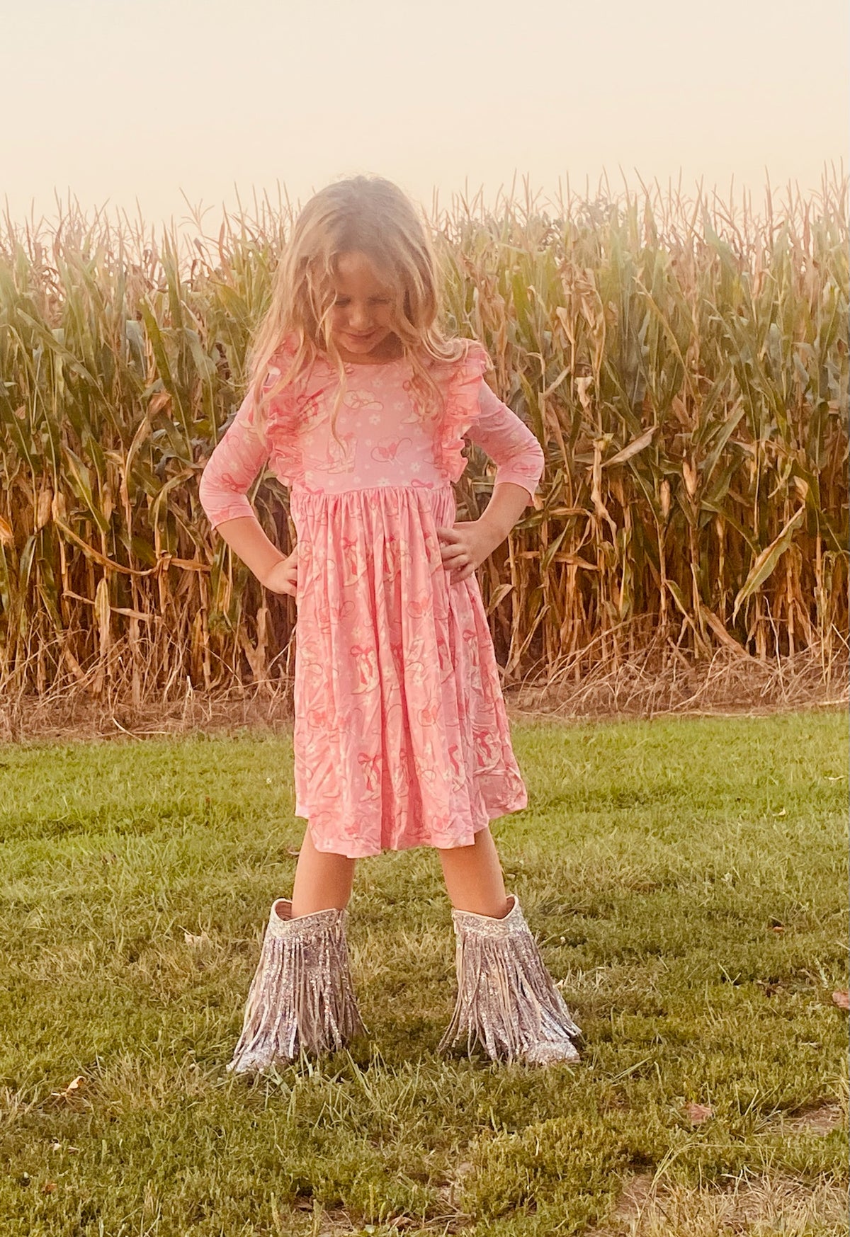 555-Pink Boots and Hats Twirl Dress