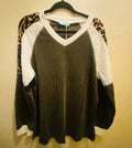898 Grey Cheetah Print Sleeve Sweater