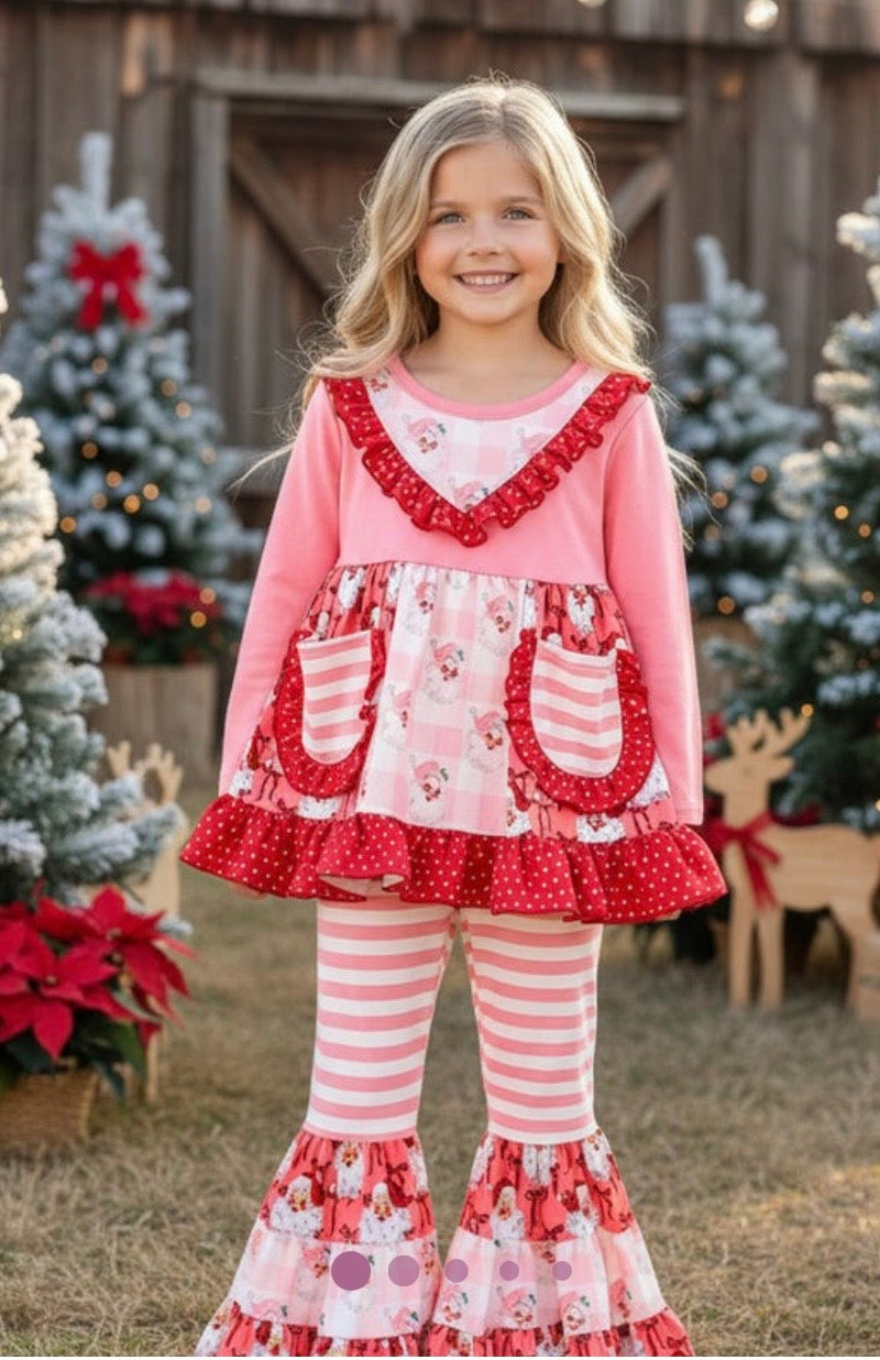 895 Christmas Santa Multi-printed Tunic Bell Set