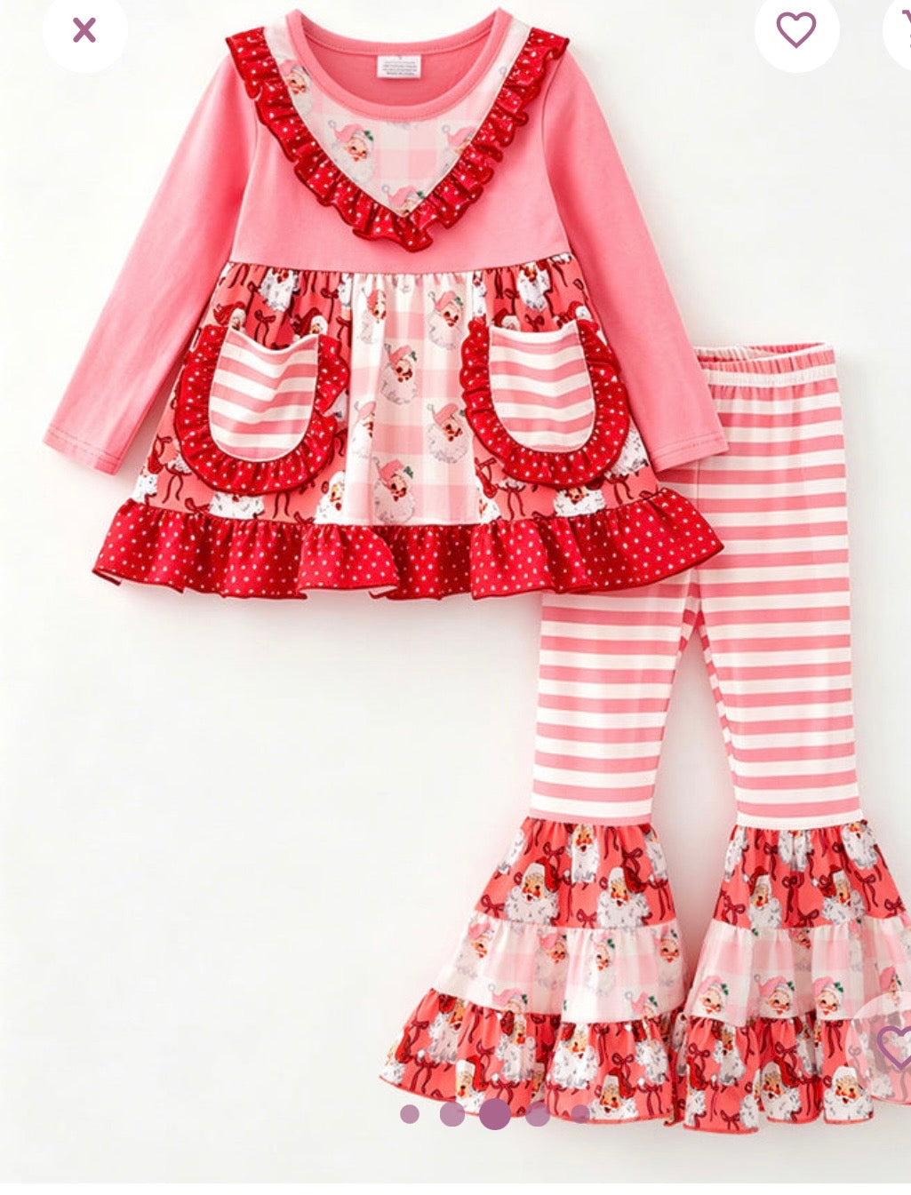 895 Christmas Santa Multi-printed Tunic Bell Set