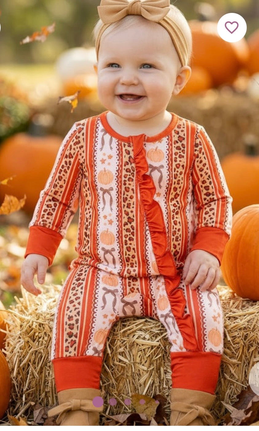 897 Pumpkin and Cheetah Romper