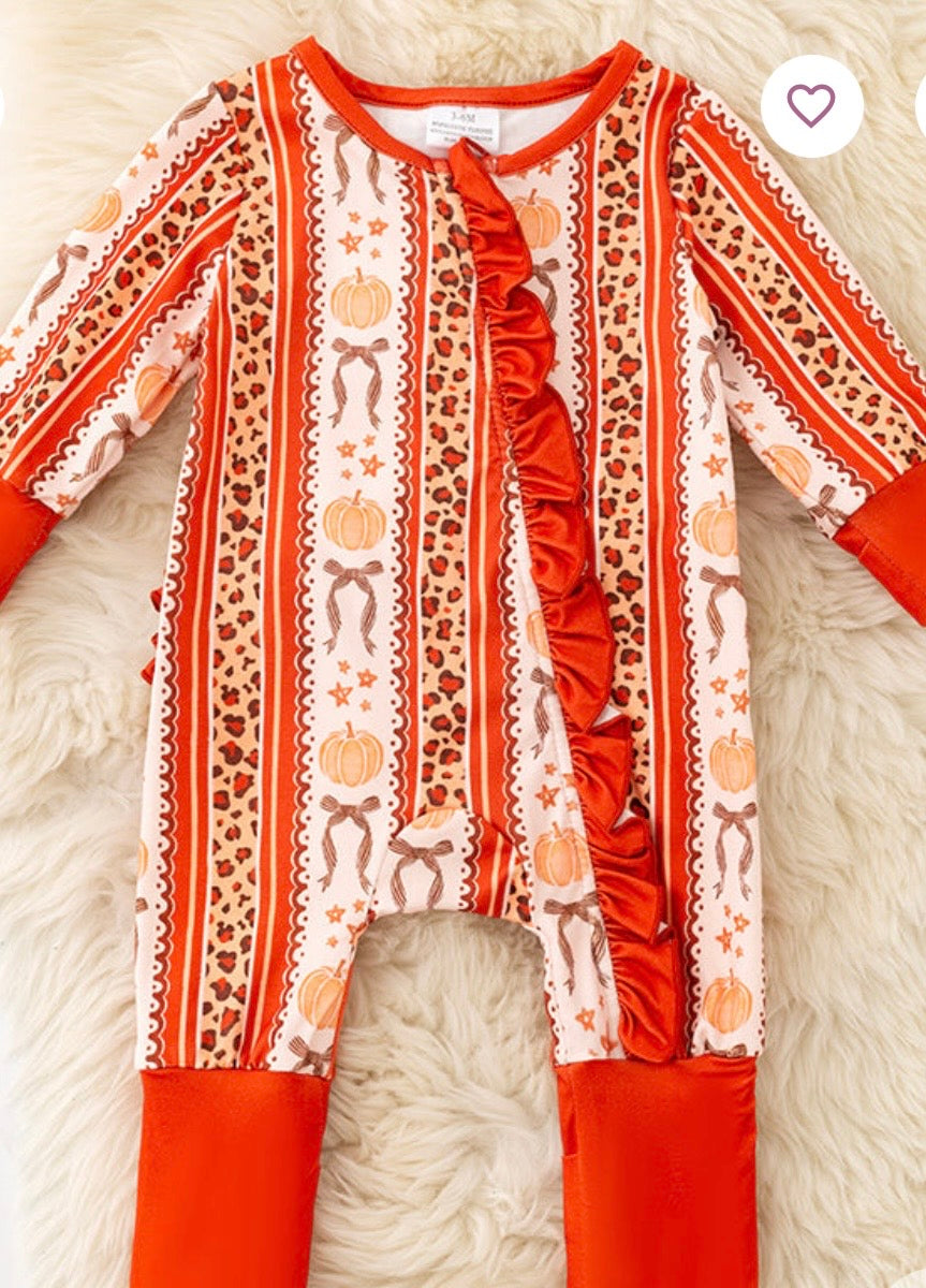 897 Pumpkin and Cheetah Romper