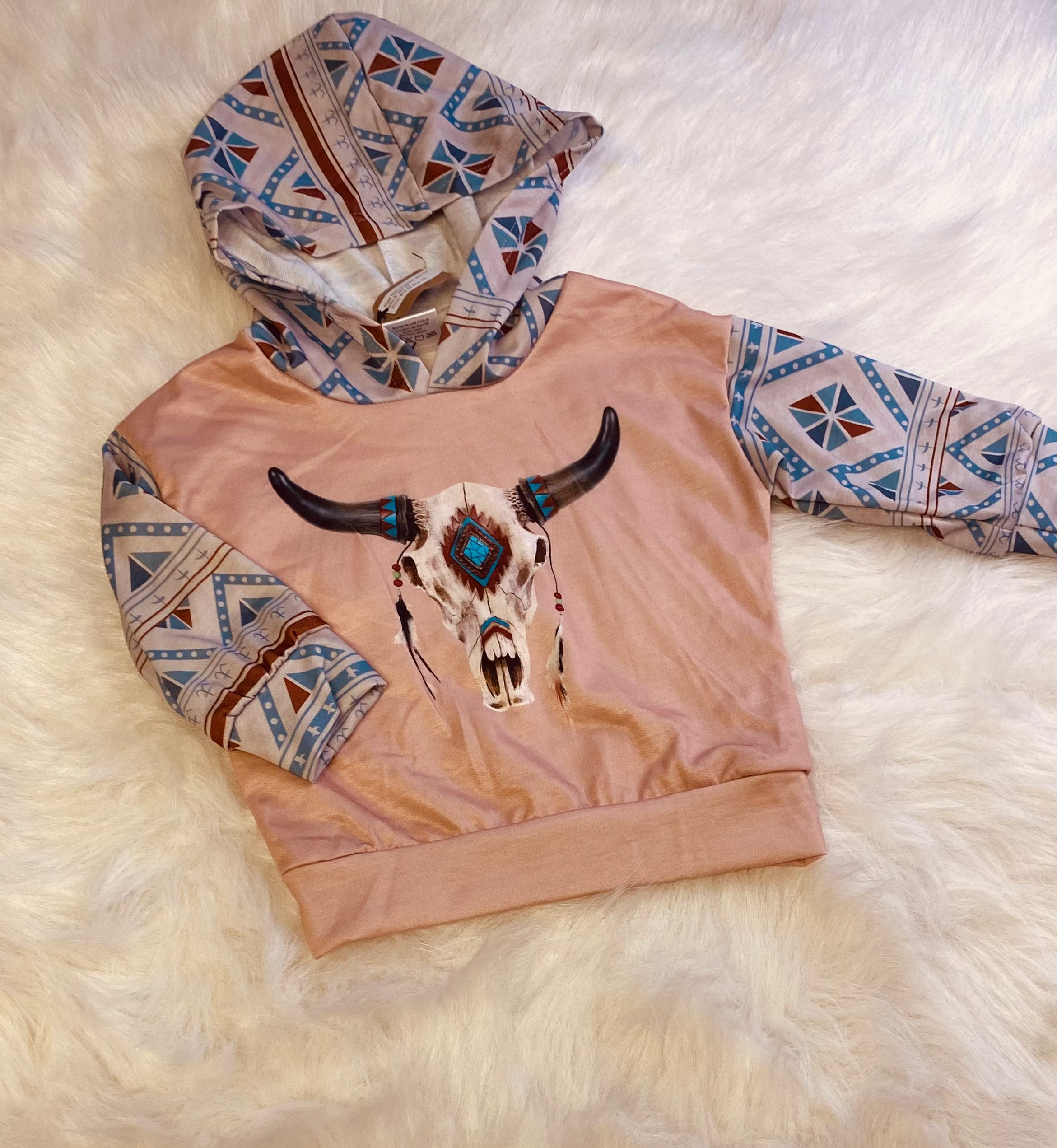 367-Bull Skull Hooded Shirt