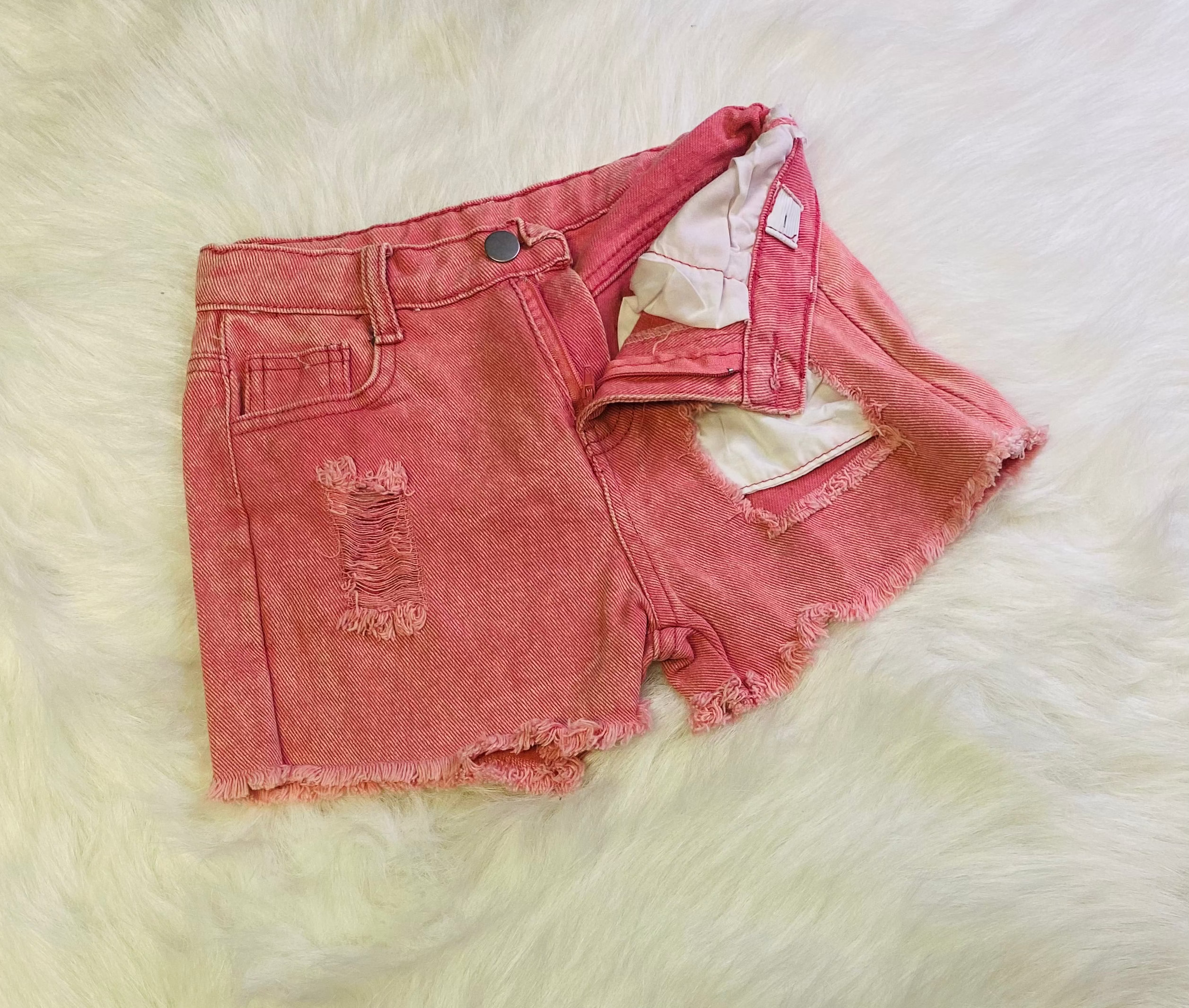 175- Light Pink Distressed Shorts