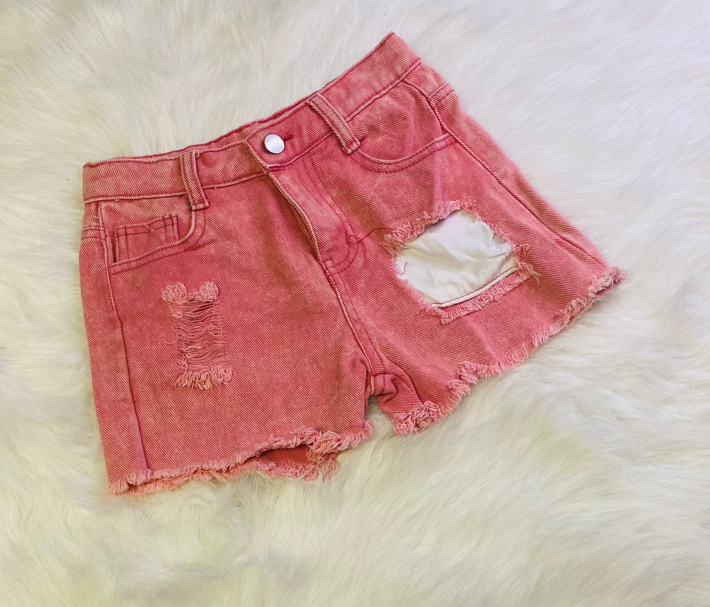 175- Light Pink Distressed Shorts