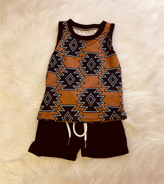 386- Brown/Black Aztec Short Set