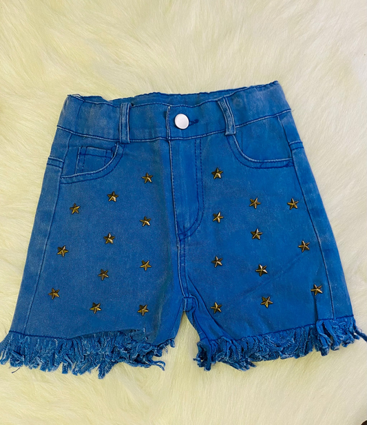 452-Blue Stars Distressed Shorts