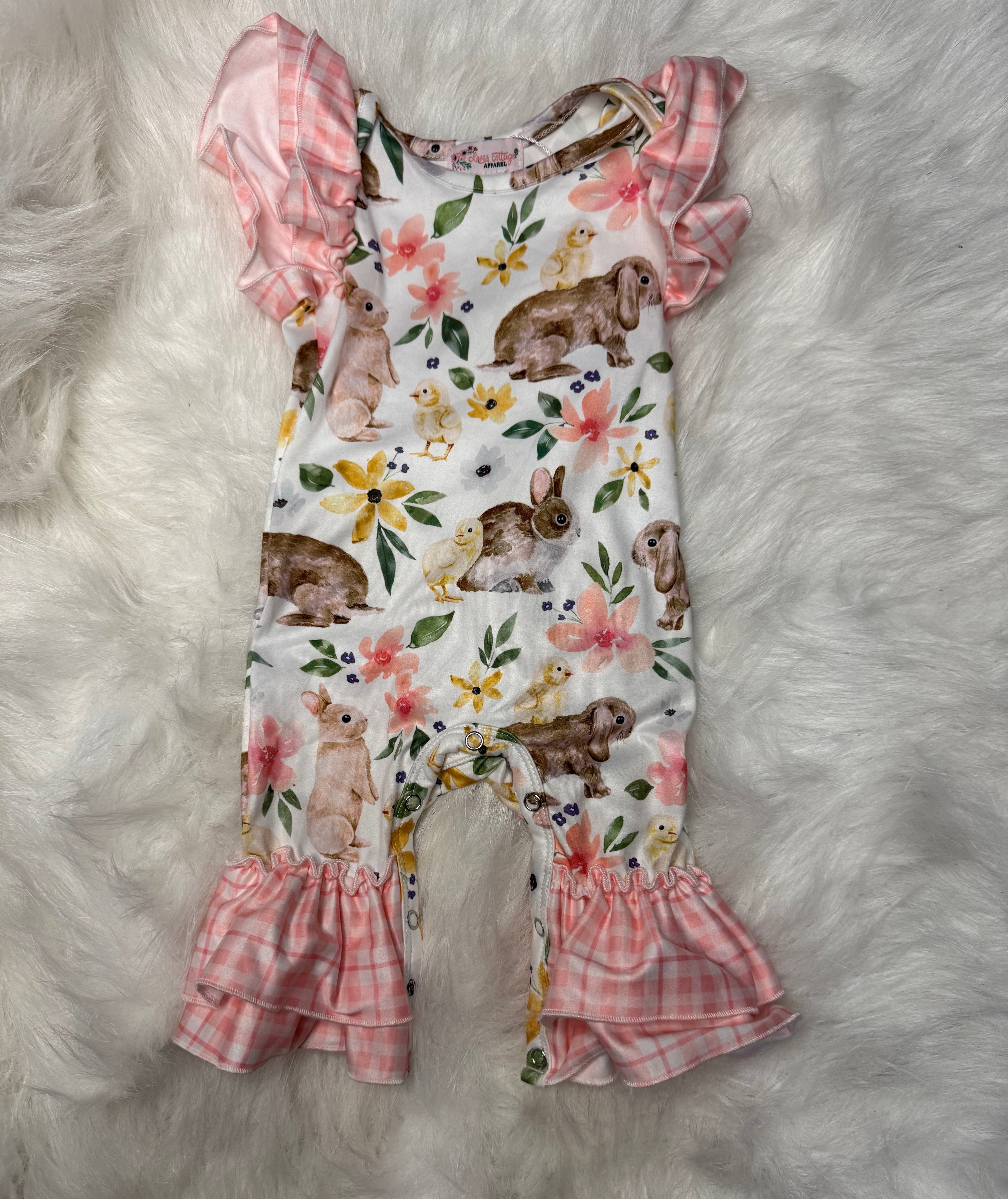 399 Pink Blooms Ruffle Onesie