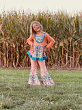 878 Orange Stripe and Floral Bell Set