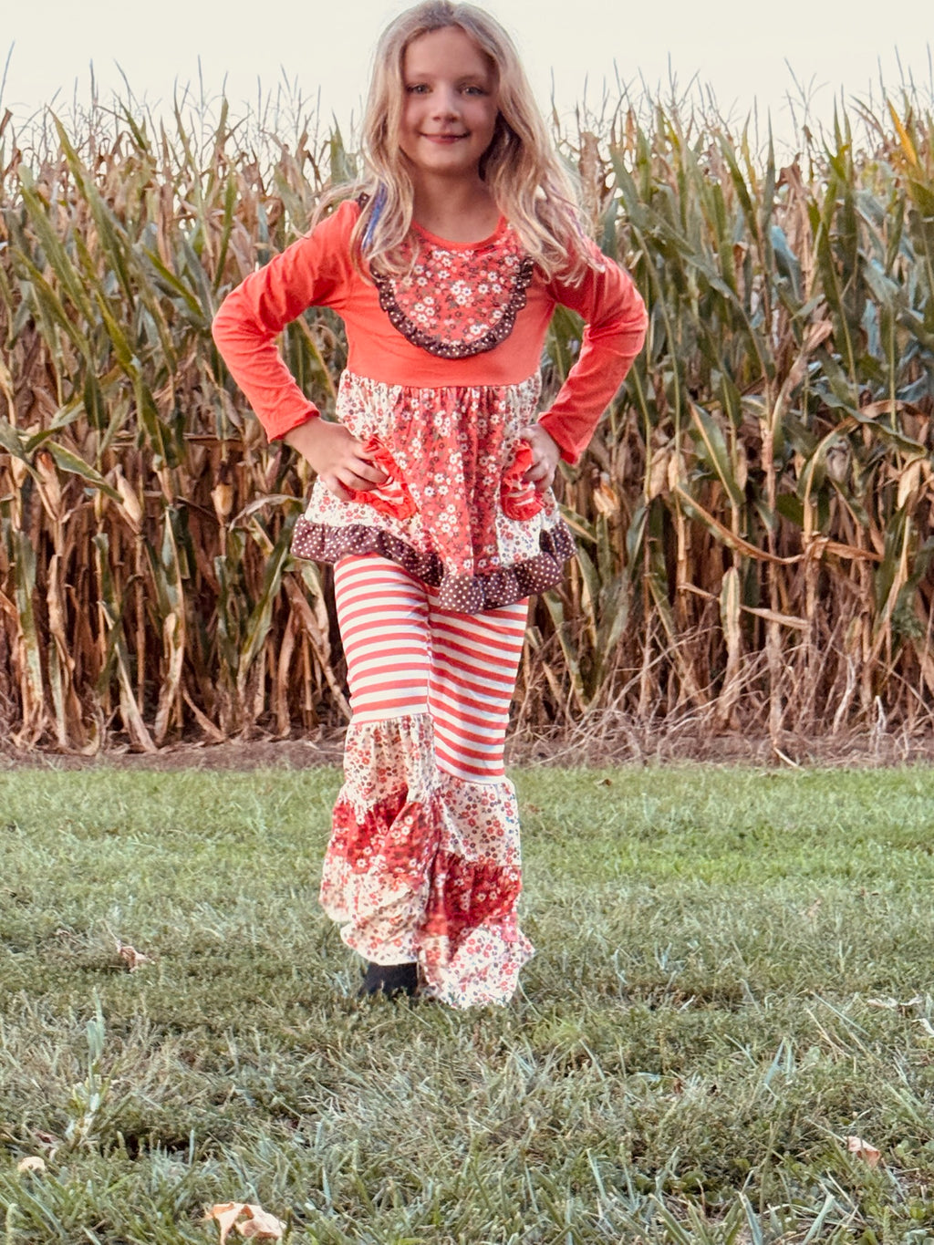 879 Striped Floral Multi-Print Bell Set