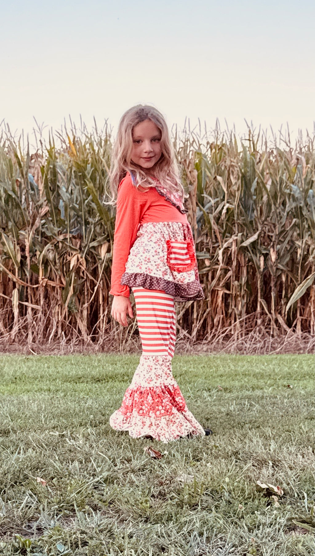 879 Striped Floral Multi-Print Bell Set