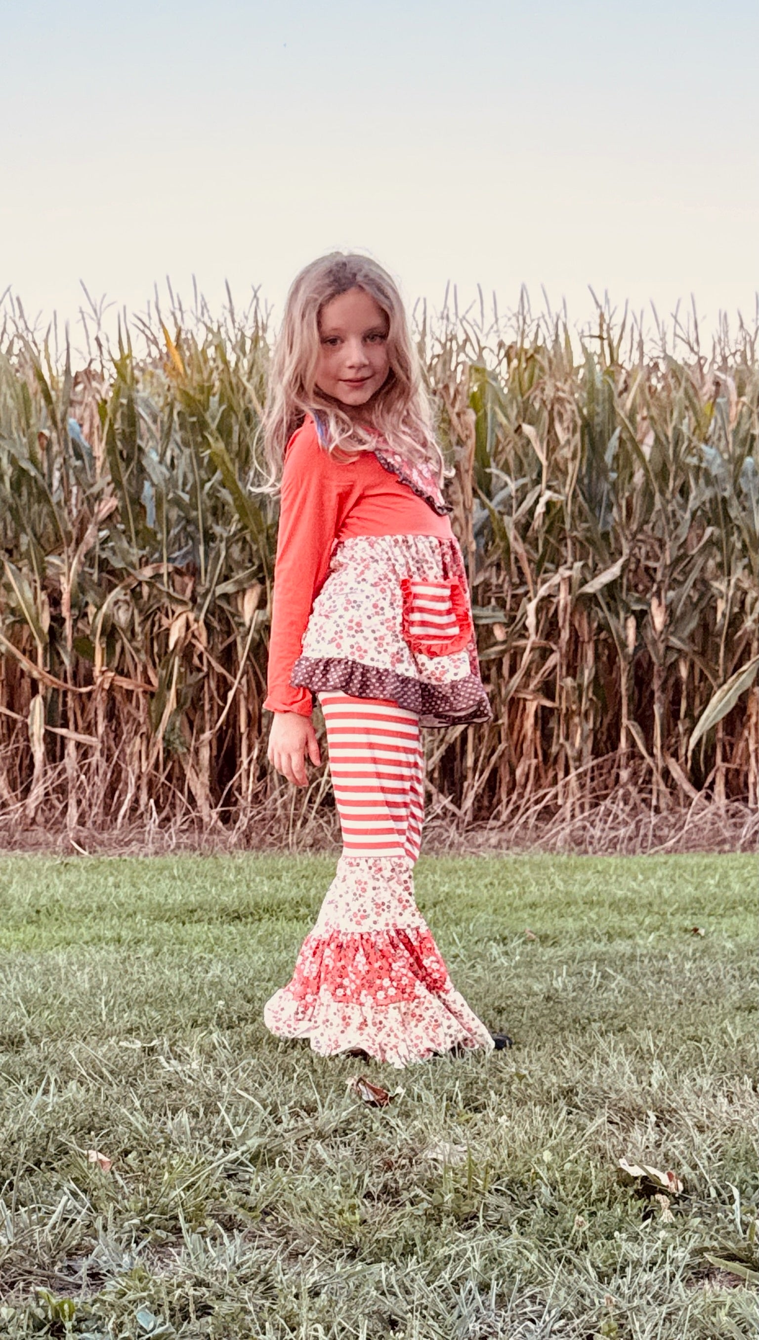 879 Striped Floral Multi-Print Bell Set