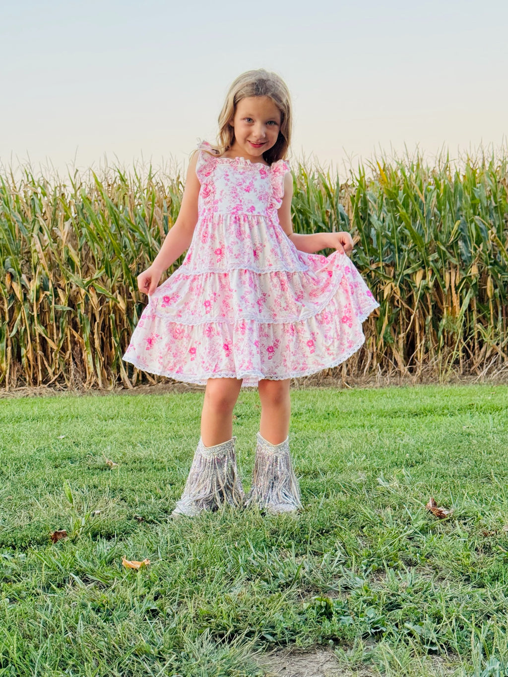 863 Floral Pink Dress