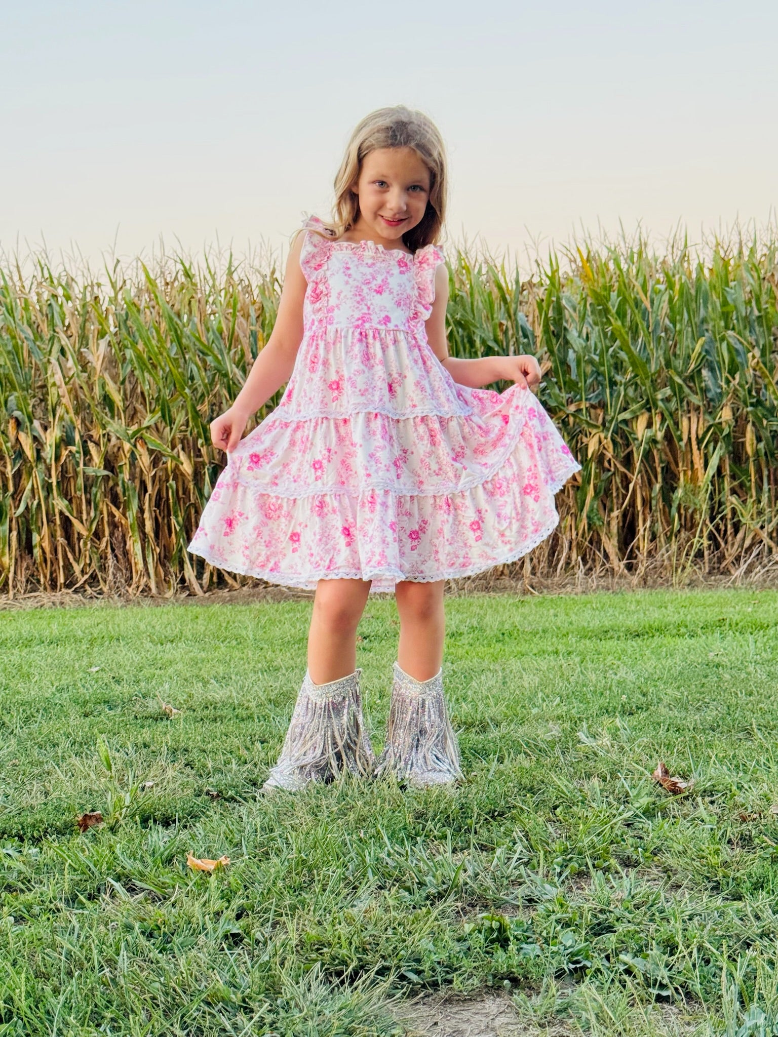 863 Floral Pink Dress