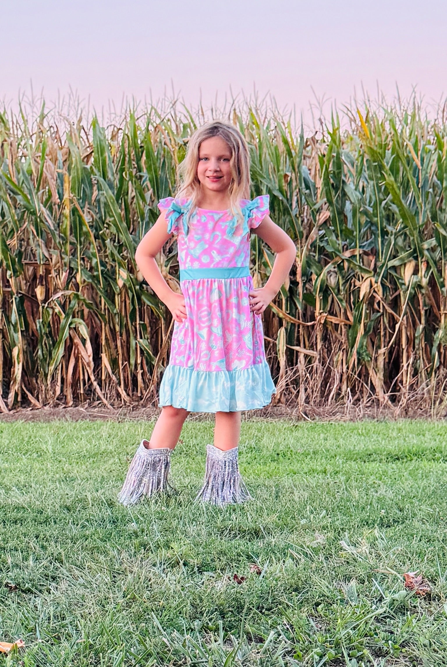 875 Turquoise Western Print Dress