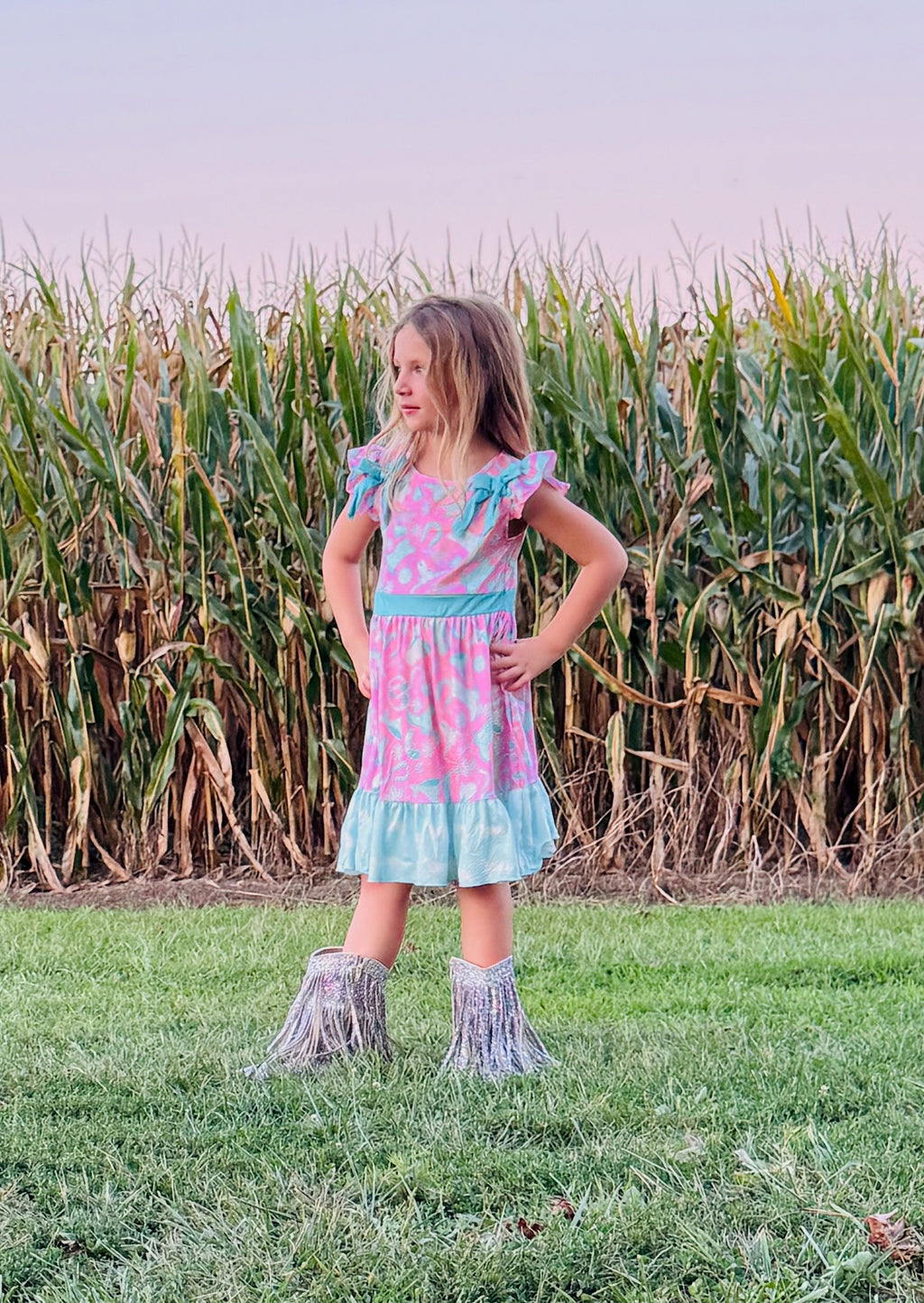 875 Turquoise Western Print Dress