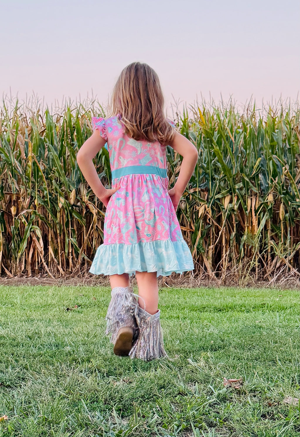 875 Turquoise Western Print Dress