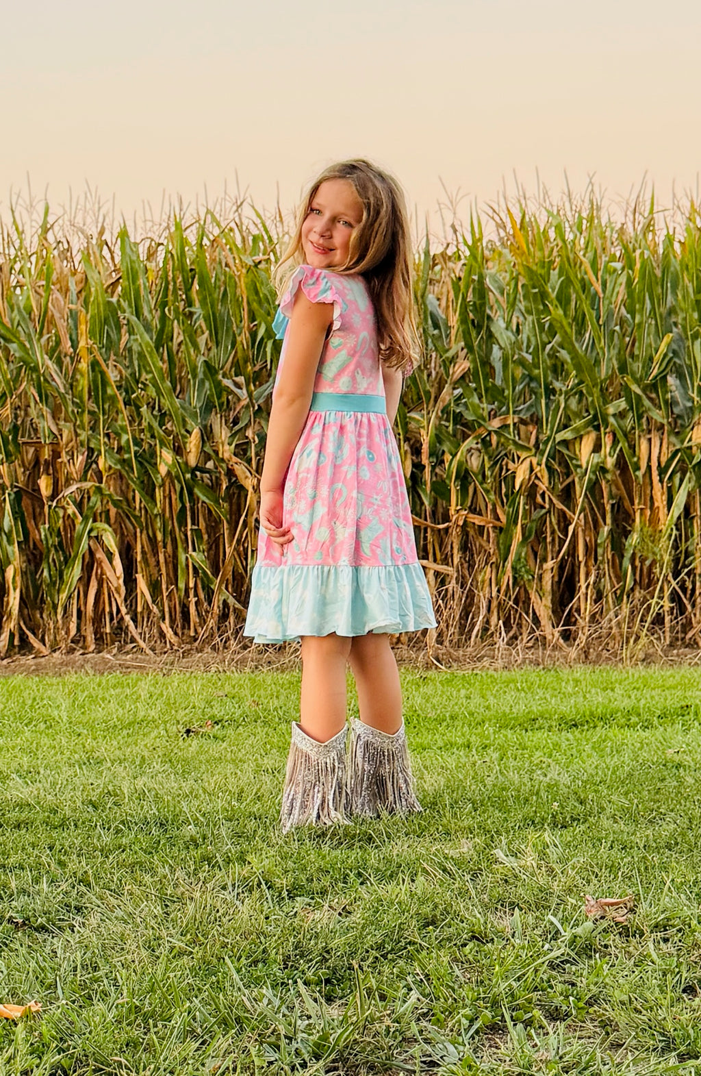 875 Turquoise Western Print Dress