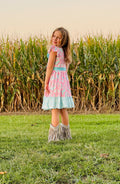 875 Turquoise Western Print Dress