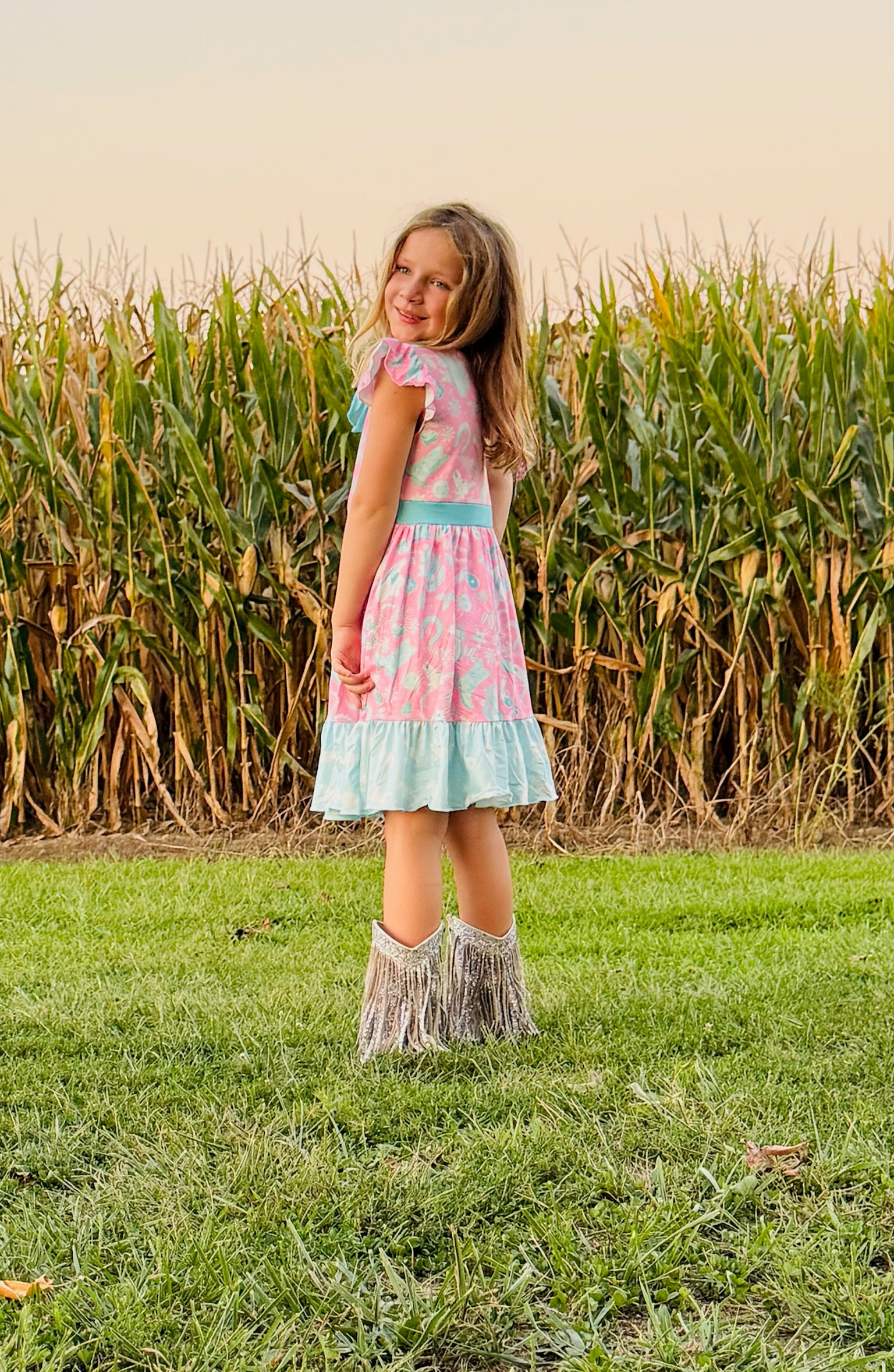 875 Turquoise Western Print Dress