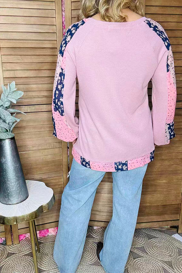 742 Pink Waffle Chiffon Floral Top
