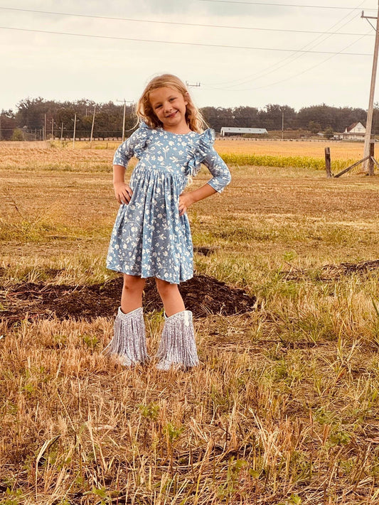 558-Blue Floral Dress