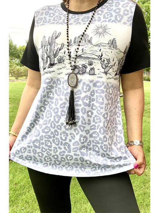 778 Cheetah Print Desert Sunset Top